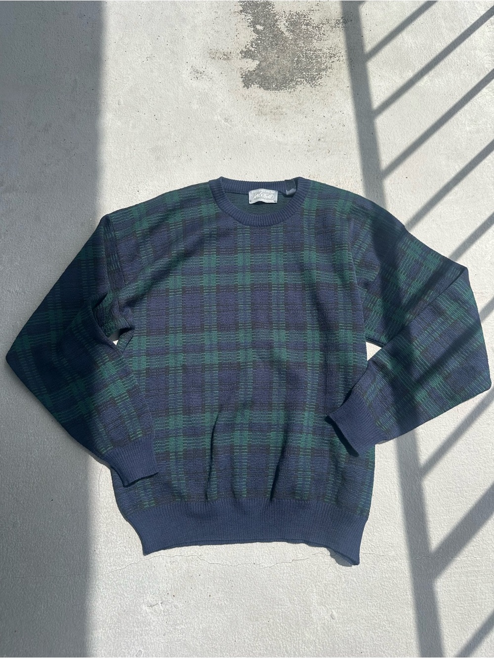 Vintage Lord & Taylor Navy & Green Plaid Crewneck Sweater
